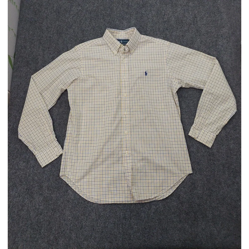 Lot 3 POLO RALPH LAUREN Shirt Mens Medium Yellow Blue Plaid Button Down Pony